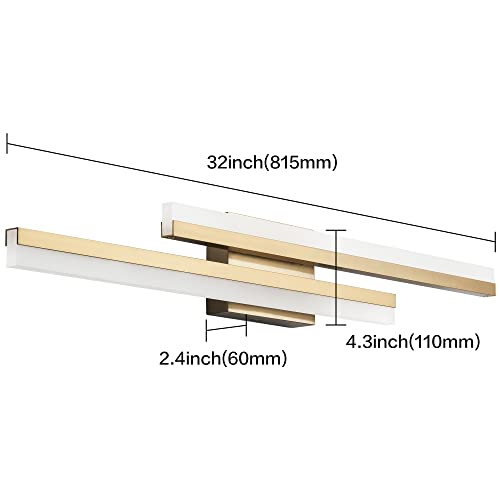 Image of PRESDE 32 Inch LED Vanity Light Brushed Gold Bathroom Light Fixtures Over Mirror Modern Bath Wall Lighting Bar Dimmable