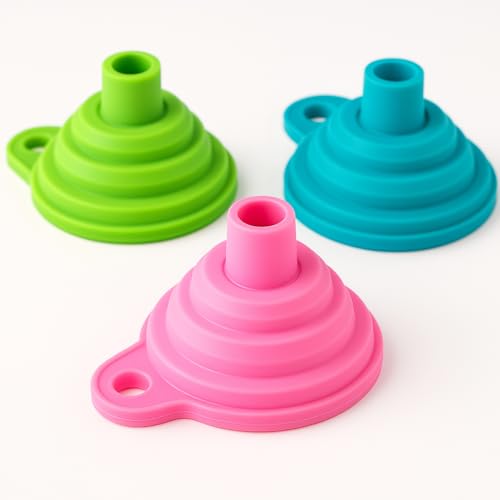 Kitchen Funnel Pack of 4, Silicone Collapsible Food-Grade,Liquid Transfer Tool, Easy for use, Foldable and Easy to Clean Multi-Color, Green,Pink,White,Blue