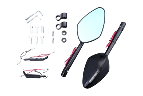 Rétroviseurs moto universels clignotants LED bras 12 cm miroir 13 x 8.5 cm aluminium