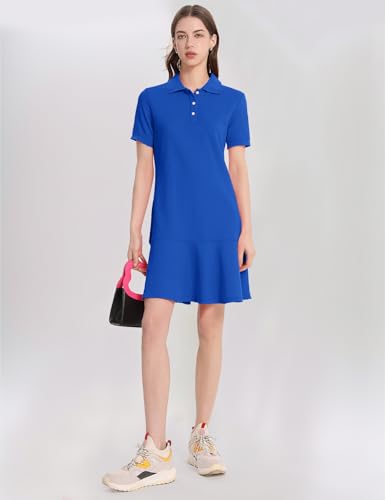 Image of Kissonic Women's Polo Dress Short Sleeve V Neck Ruffle Hem Casual Summer Golf Tennis Mini Shirt Dresses