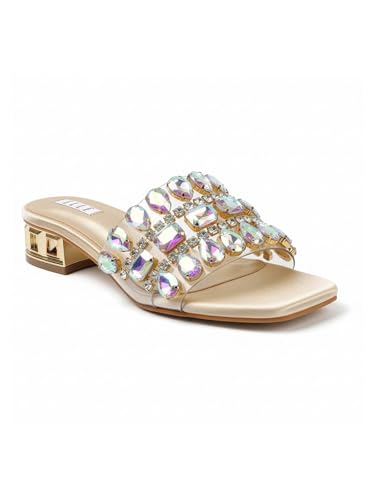 Image of ELLE Women's Embellished Gemstone Sandal - Low Heel Glamour Wedding Sandals