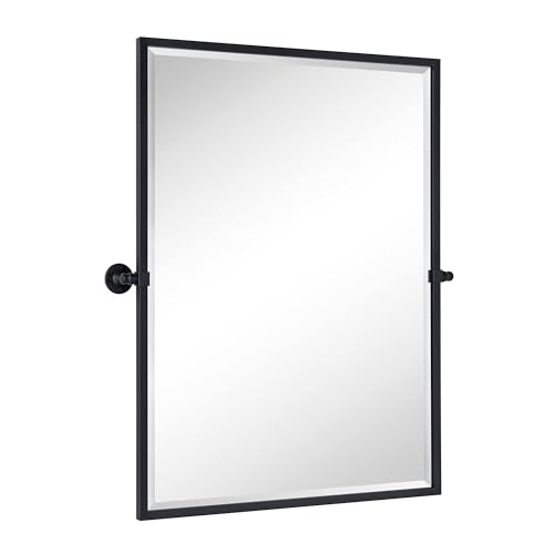 Image of TEHOME Pivot Mirror Matte Black Bathroom Mirror Squared Edge Rectangle Tilting Beveled Vanity Mirrors for Wall, Overall 33.9 x 40 inches (Mirrror 30 x 40 inches)