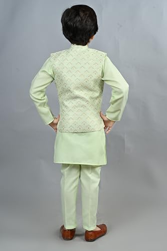 Image of AHHAAAA Kids Ethnic Cotton Blend Waistcoat Kurta and Pyjama Set for Boys