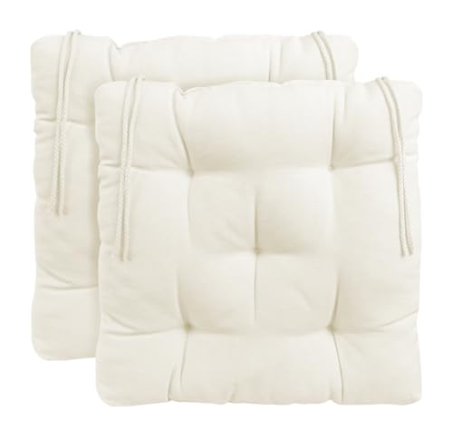 CHELY INTERMARKET - Cojines para sillas Pack de 2/4/6 Unidades con Correas de sujeción para sillas, 5 Pespuntes. (Blanco Hueso, 45x45cm (2unds))