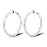 Clip On Hoop Earrings For Women No Piercing Earrrings Spring Hoops for Non-Pierced Ears Silver Tone 4CM/1.57'