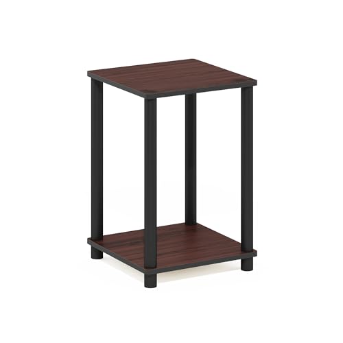 Image of Furinno Turn-N-Tube Night Stand, 2-Tier Open Shelf Design Nightstand, Toolless Square Bedside Table, End Table, Side Table, for Bedroom, Closet, Dorm, Dark Cherry