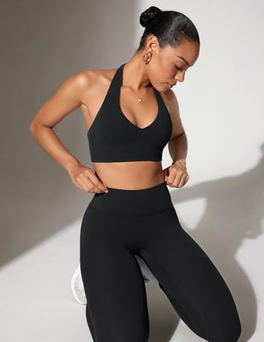 Image of INGIA Halter Longline Sports Bra Padded | Yoga, Workout, Low Back, Crop Top, with Built in Bra, for Women