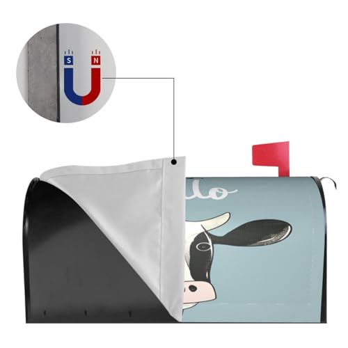 Image of Dujiea Cute Cow Hello Mailbox Wrap, Waterproof Magnetic Post Box Cover - Large Size 25.5 inch L x 21 inch W - Garden Yard Outside Farmhouse Home Decor
