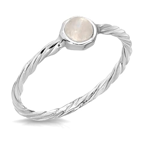 MINDDHA 925 Sterling Silver Rings with Moonstone- Twisted Eternity Band Hammered Handmade ring - Made in Israel, Band 1.5mm Size 9 Cover