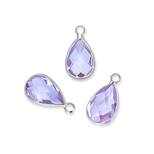 Adabele 10pcs Grade A June Light Alexandrite Birthstone Charms 11x7mm Teardrop Briolette Crystal Pendant Drop Beads Silver Plated for Jewelry Craft Making CCP13-6