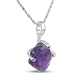 Natural raw amethyst pendant chain necklace with white gold over 925 solid sterling silver, February birthstone dainty solitaire gift for her, uniquelan jewelry (amethyst)