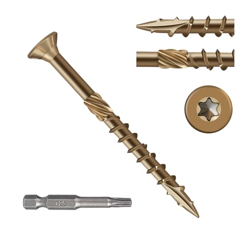 Image of Deck Screws 2 Inch, Wood Screws #8x2 inch, 106 Pcs Golden Brown | Rust Resistant Epoxy Coated, Outdoor Wood Screws, Torx Screws Exterior Fence Screws, T25 Star Bit Included 1 lbs