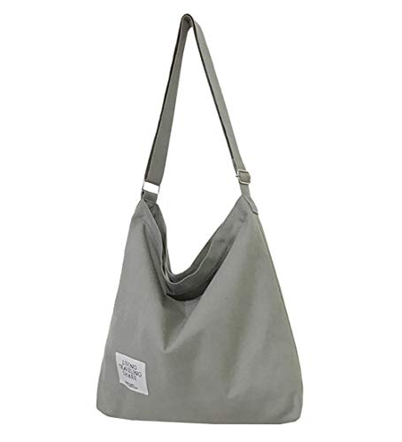 Covelin Bolsa de ombro feminina retrô de lona, tamanho grande, bolsa tiracolo Hobo, Cinza
