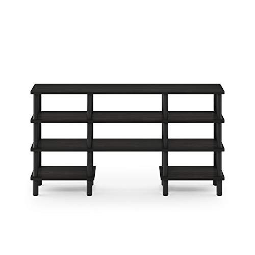 Image of Furinno Turn-N-Tube 4-Tier Multipurpose Wide Shelf TV Stand, Espresso /Black | Open Shelf Entertainment Center, TV Console, Open Frame for Cable Management, for Living Room, Bedroom