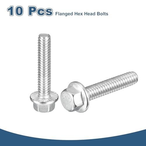 Image of uxcell 10Pcs 1 /4-20 x 1-1 /4 inch Flanged Hex Head Bolts, 304 Stainless Steel Flange Hexagon Screws, Flange Hex Drive Screws 5.8 Grade for Machinery Industry Home Appliances, Silver