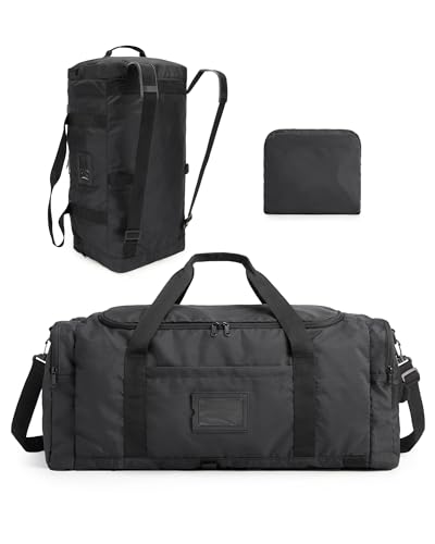 BAGSAMRT 60L Foldable Travel Duffle Bag Large Holdall for Men 4 in 1 Travel Backpack for Weekeed Gym Sports Shoulder Bag Black