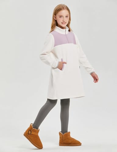 baleaf Girls Fleece Dress Thermal Pullover Long Polar Tunic Sweatshirt Quarter Zip Winter Outfits Pocket2