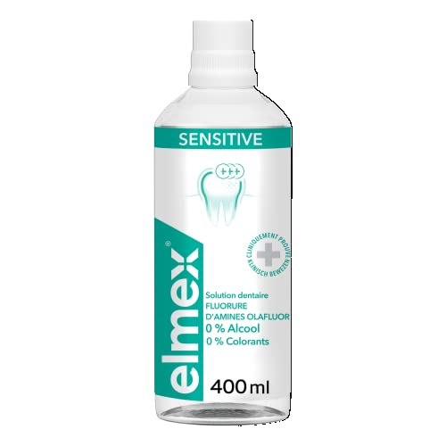 elmex - Bain de Bouche Elmex Sensitive - Formule au Fluorure d'Amines Olafluor - Protection Contre les Douleurs Dentaires - Prévention des Caries du Collet - Haleine Fraîche - 400 ml - Lot de 2 Cover