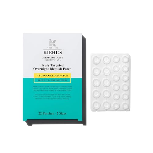 Kiehl's Overnight Pimple Patches - Truly Targeted Invisible Hydrocolloid Blemish Patch, Spot Stickers Absorb Oil and Gunk, Acne Treatment for Shrinking Whiteheads, Blackheads, and Zits (22 Count)