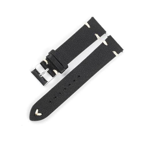 Bracelet montre cuir véritable fait main 21mm style vintage noir