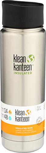 Klean Kanteen Wide Mouth Insulated Stainless Steel Coffee Mug with Leak Proof Café Cap 2.0-20oz - Brushed Stainless