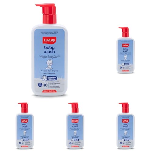 Image of LuvLap Baby Wash - 600ml, with Milk Protein, Oatmeal, Shea Butter and Vitamin E, Soap Free, Baby Wash for Baby Bath, Natural, pH Balanced & Paraben Free, Dermatologically Tested (Pack of 5)