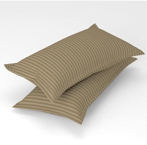 Image of Double Bedsheet Set with Pillow Covers | 200 TC Stripe Glace Cotton Bedding | Soft, Breathable & Durable Double Bed Sheet | Elegant Beige Striped Design