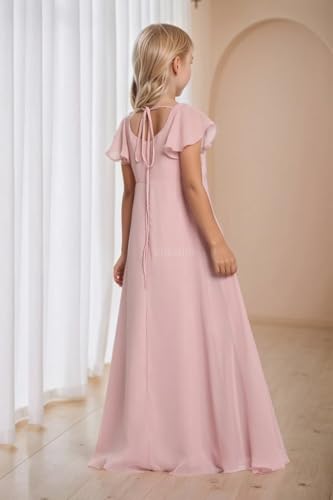 Short Sleeve Flower Girl Dresses for Wedding High Low Ruffle Chiffon Bridesmaid Dress for Juniors2
