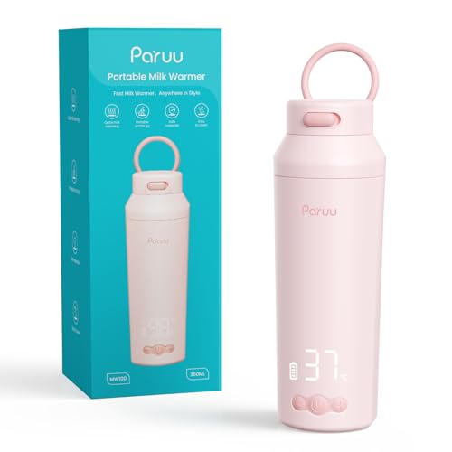 Paruu Chauffe Biberon Portable pour Nomade sans Fil, Chauffage Rapide en 2 minutes, Gros bec Facile à Nettoyer, 7 Niveaux de Température, Charge Rapide 30 W, Capacité...