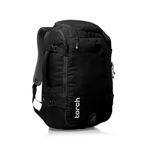 torch Travel Backpack 40L – TSA Friendly Flight Approved, Carry-On Waterproof Hiking Daypack with Rain Cover – Lightweight Rucksack for Camping, Trekking, Outdoor Adventures – Takahagi(Black)