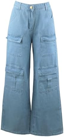 Women Multi Pocket Cargo Jeans Baggy Streetwear Y2k Trousers Flap Pocket  Pants Wide Leg Cargo Pants: Buy Online at Best Price in UAE - Amazon.ae