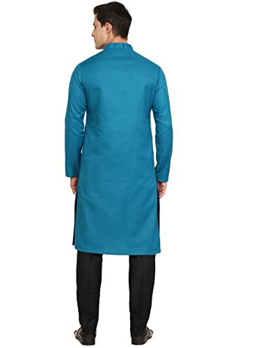 Image of Men's Silk Blend Peacock Blue Solid Kurta | Easy to Wear Ethnic Designer Kurta for Any Occasion