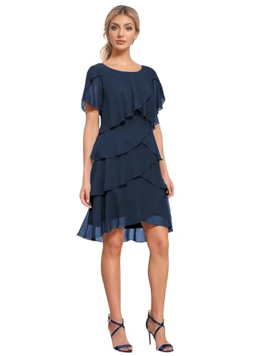Tiered Chiffon Mother of The Bride Dresses Women‘s ’Short Cocktail Dress Wedding Party Formal Gown4