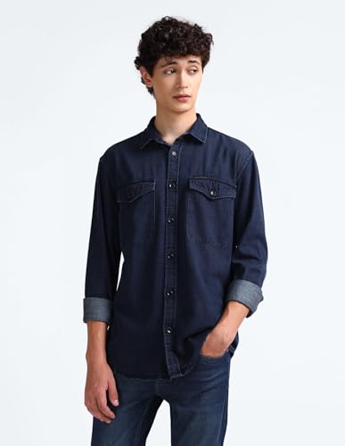 Image of Flying Machine Men's Slim Fit Shirt | Washed | Long Sleeves | Shirt for Man