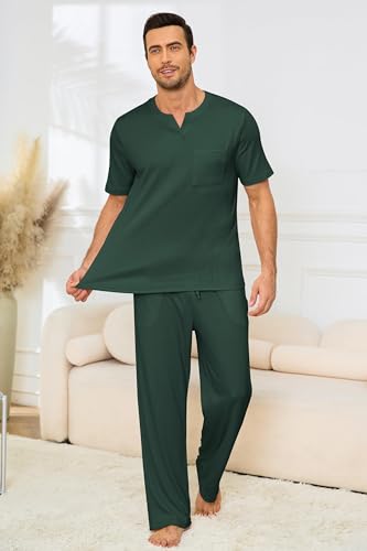 Image of JiniGolla Mens Pajamas Set Soft Short Sleeve Top and Pant Loungewear Sets 2 Piece Pjs with Pockets