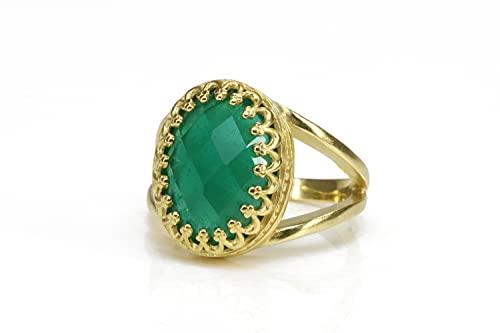 Anneau en onyx vert et or 14k anti-ternissement pour doigts sensibles