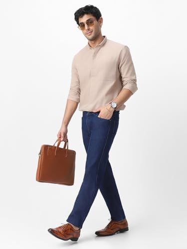 Image of Urbano Fashion Men's Cotton Full Sleeve Regular Fit Casual Solid Shirt with Band Collar