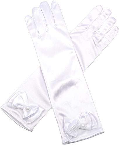 Image of FancyDressWale Girls Satin Long Gloves for Princess Dress Up Party With Bows