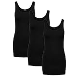 95% Baumwolle, 5% Elasthan ONLY 3er Pack Damen Oberteile Basic Tank Tops weiß, schwarz blau Frauen Shirt lang Sommer Shirts Top 15239691, Größe:XS, Farbe:3er Pack schwarz