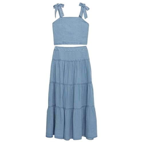 Image of Speechless Girls' Sleeveless Cropped Top and Maxi Tiered Skirt Set