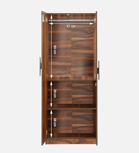 Image of Mintwud Pepperfry Engineered Wood Wardrobe with 2 Doors Storage and 1 Hanging Rod | Wooden Almirah Cupboard for Clothes Storage Organizer for Living Room, Home, Bedroom Furniture (Brown Finish)