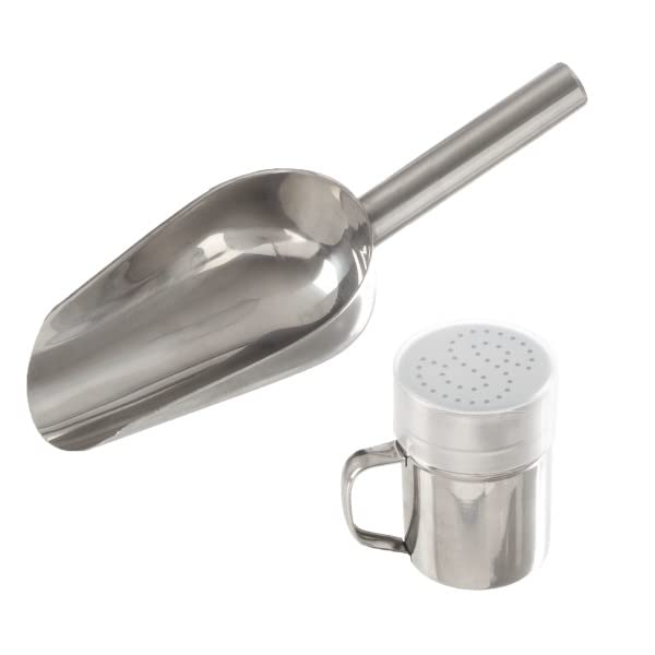 Popcorn Scoop and Seasoning Shaker Set – 2-Piece Stainless Steel Serving Accessories Kit with Scooper and Saltshaker Dredge by Great Northern Popcorn