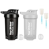 2 Piezas Botella para Proteina de Coctelera（500ML）, Sin BPA, a prueba de Fugas, Incluye Bola Mezcladora y Cepillo de...