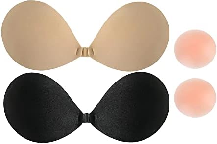 Backless Strapless Sticky Bra Invisible Bra Push up Bra Women's Reusable Silicone Nipple 3 Pairs