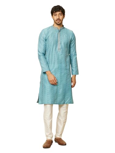 Kurta ensemble de pyjama 2 pièces pour homme Manyavar bleu taille S tenue indienne ethnique