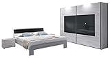 Wimex Schlafzimmer Set mit Bett, Nachttisch/ Nachtschrank 2-er Set, Kleiderschrank/ Schwebetürenschrank Istrien, Liegefläche 180 x 200 cm, Weißeiche/ Absetzung Glas Grau