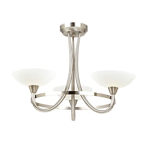 Image of National Lighting Colton Decorative Contemporary Brushed Chrome G9 LED Compatible Ceiling Light with 3 White Painted Glass Shades