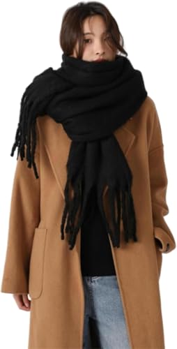 DSXH Kuschelige Warme Winter Schals、Langer Damen Schal mit -(schwarz)