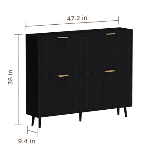 Image of Shoe Cabinet Storage,Modern Freestanding Organizer with 4 Flip Drawers,Narrow Shoe Rack Cabinet for Entryway,Black