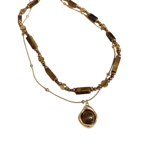 Collier à couches pour femmes avec son pendentif en pierre naturelle d'oeil de tigre